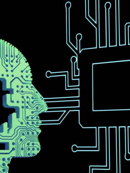 a person's head with a circuit board in front of it