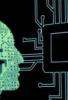 a person's head with a circuit board in front of it